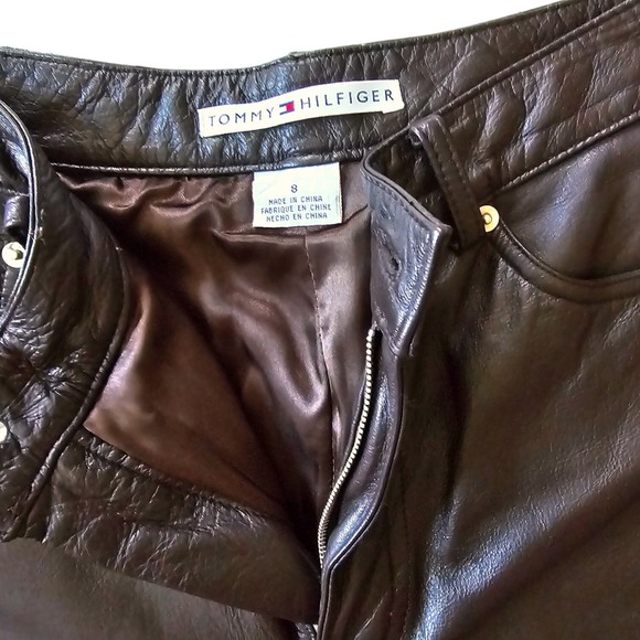 Vintage Leather Tommy Hilfiger Rich‎ Brown Pants Women's Size 8